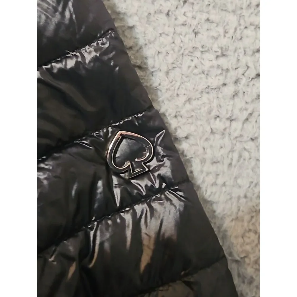 Kate Spade‎ Down Puffer Hooded Black Jacket Womens Size XS Heart